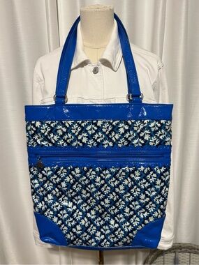 VTG Vera Bradley Frill Everything Nice Tote Blue Lagoon Coated Canvas